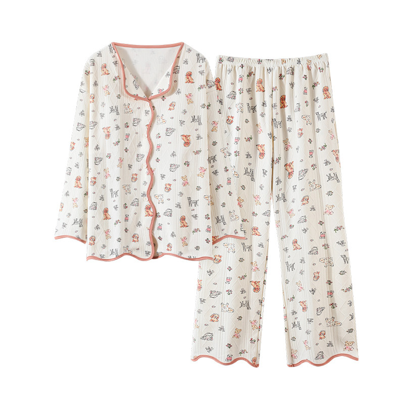春秋夏冬季女款带胸垫开衫家居服