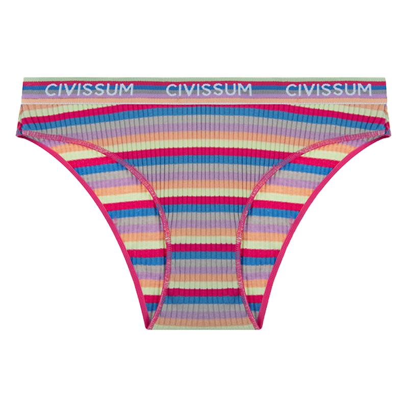 Civissum舒适经典复古彩色条纹纯棉女无痕内裤学生抑菌亲肤三角裤