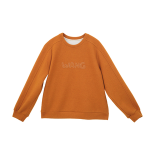 忘城H1470座/旺运橙/冬季羊毛混纺绣花保暖套头南瓜橙卫衣女上衣