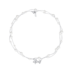 KLINKLIN蝴蝶吊坠项链女长款锁骨链满天星珍珠项链链双层贝珠气质