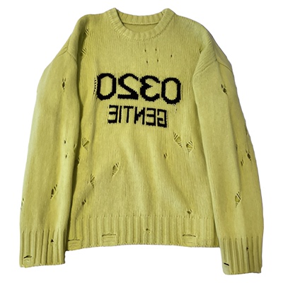 【BARRIFAIT】百搭韩系风镜像字母0320破洞圆领针织羊毛毛衣