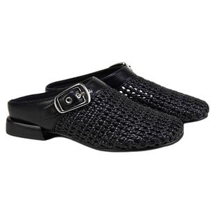 fed包头半拖夏季新款女鞋编织凉拖鞋黑色外出拖鞋女款S0416-ZC605