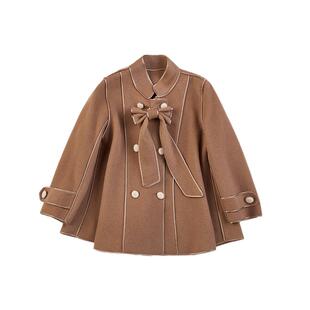 OPCP女童双面羊绒大衣秋冬新款儿童学院风毛呢外套全羊毛中长款