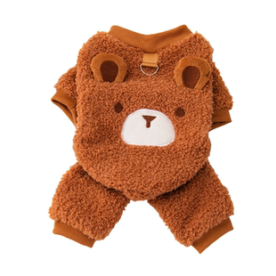 猫咪小熊造型四脚绒衣秋冬加厚保暖小型犬宠物服装可牵引狗狗衣服