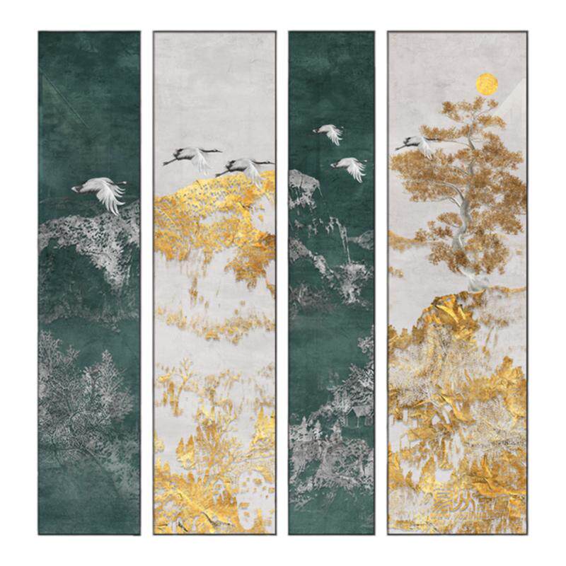 客厅新中式挂画浮雕松鹤山河图