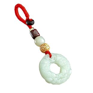 高档天然和田玉石貔貅平安扣汽车钥匙挂件饰坠绳招男女情侣财皮丘