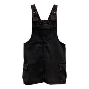 小个子短款休闲牛仔直筒背带裙套装洋气时尚宽松复古工装连衣裙女