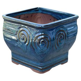 多肉方口粗陶盆亮釉小老桩拇指组合高方盆悬崖细高千筒盆景紫砂盆