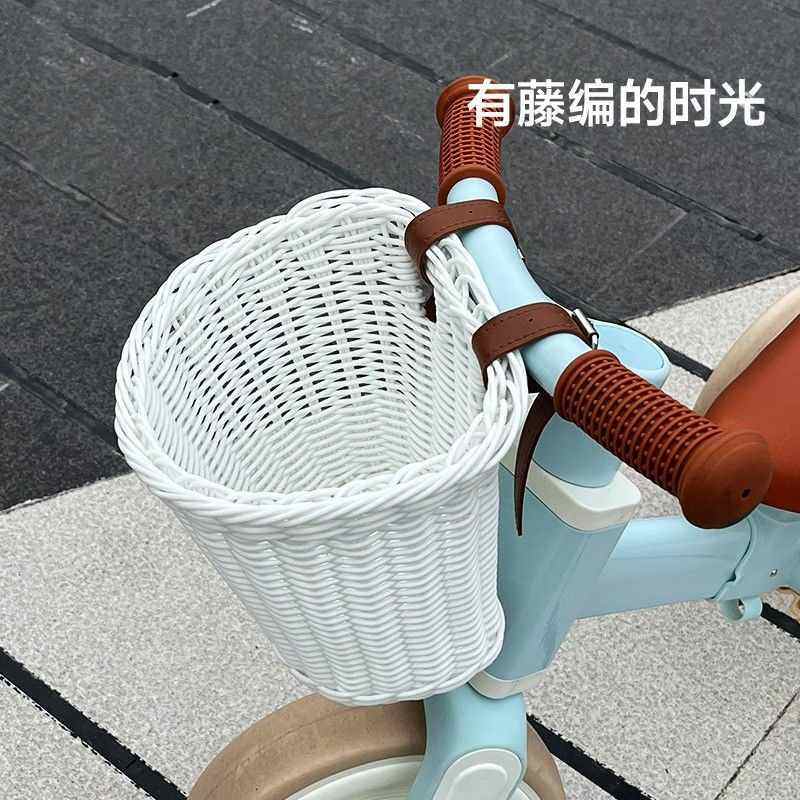 1电动车前置物兜挂包通用藤编自行车复古筐收纳物储多功能仿