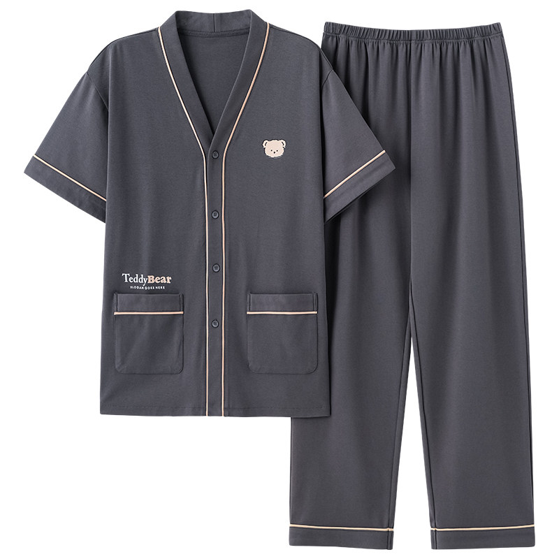 春秋夏季男士短袖长裤开衫家居服