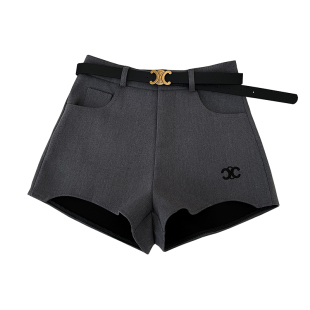 设计感时尚百搭刺绣高腰显瘦西装短裤休闲裤阔腿裤a字裤配皮带女