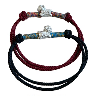 马上有钱本命年纯银红绳手链足银999编织手绳小众男女款银饰手链