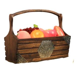 泰国实木手提篮家用买菜菜篮创意复古水果篮送礼高档原木收纳篮子