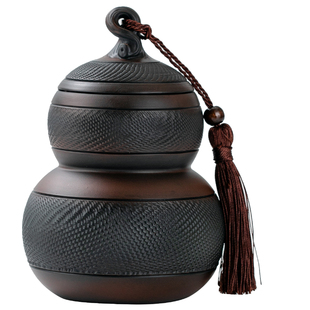 紫陶葫芦罐家用陶瓷密封储物罐大号普洱绿茶存储复古茶叶罐礼盒装