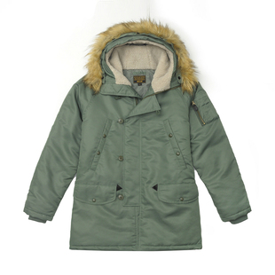 AK男装秋冬新款复古N3B绗缝中长防风防水高密保暖连帽棉服男