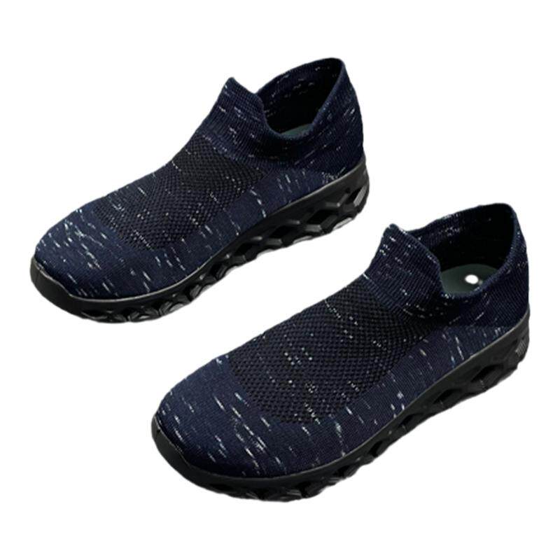 大码女鞋袜子鞋全黑外贸飞织套筒纯色深口日常平跟圆头百搭休闲鞋