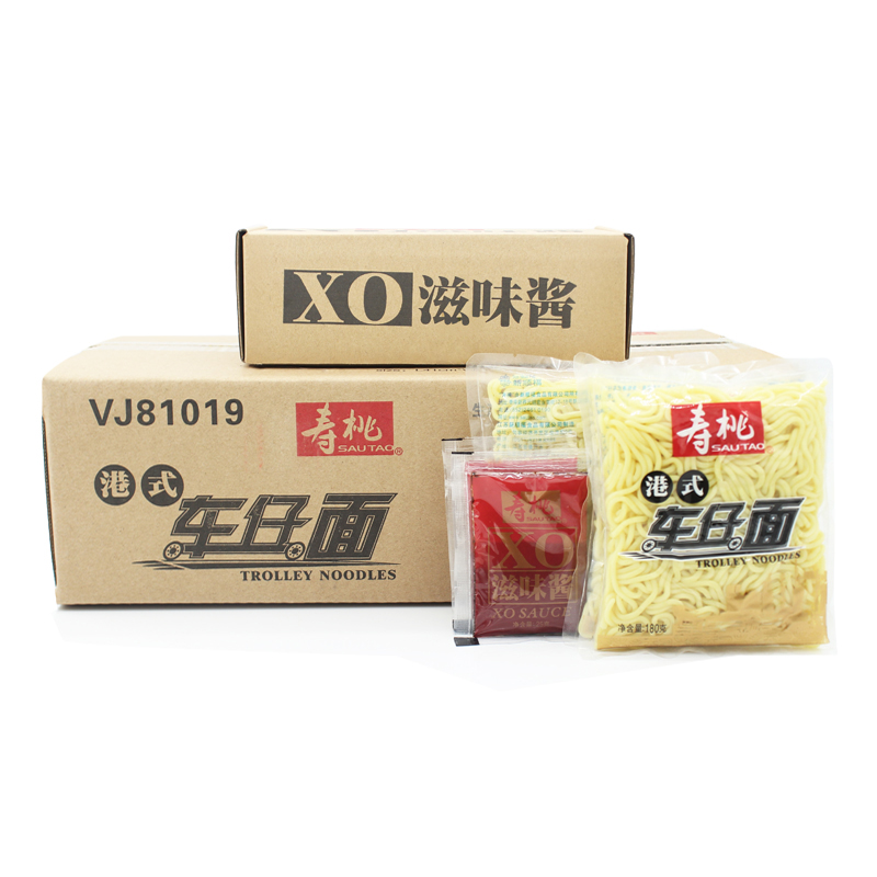 寿桃牌港式车仔面整箱30包配XO海鲜酱 香辣牛肉酱 麻辣酱 葱香酱