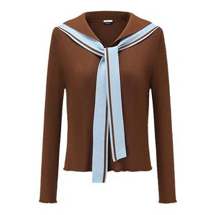 【deepmoss】优雅复古潮流女装时尚休闲气质水手领修身显瘦针织衫