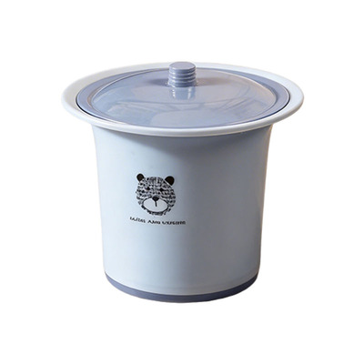 鸿飞小熊印花带盖塑料痰盂蓝色