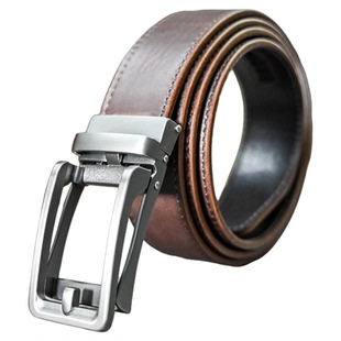头层牛皮滑动扣男士腰带商务自动扣皮带手工擦色复古牛皮针扣外观