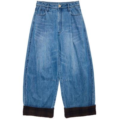 【博主同款】fafamoon2025秋冬新品 脚口翻边直筒牛仔裤天蓝色