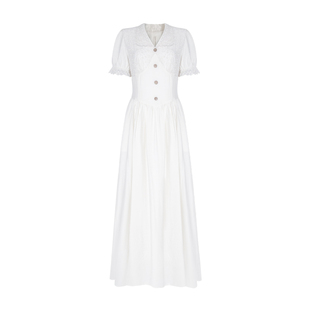 糯米子[匿名告白]法式连衣裙女夏季胖mm高级感v领收腰气质长裙子