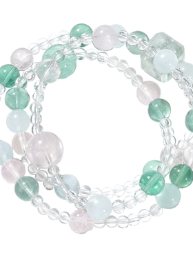 【冰春序】天然白水晶绿萤石莫粉叠戴多层手链好运礼物送闺蜜手串