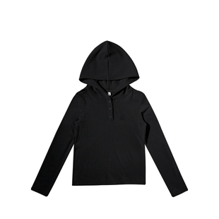 赫米童装 2026春季新款儿童刺绣连帽长袖T恤中大童弹力半身扣上衣