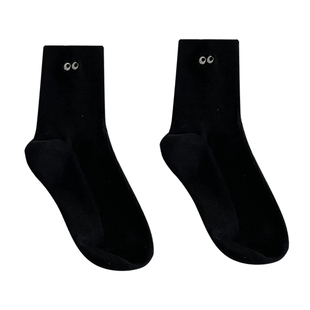 不会丢的袜子 趣味小眼睛中筒袜女日系可爱个性设计感刺绣长袜棉