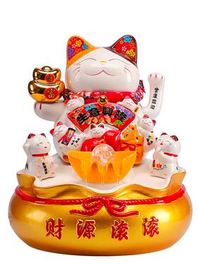 一步隆瓷招财猫流水摆件