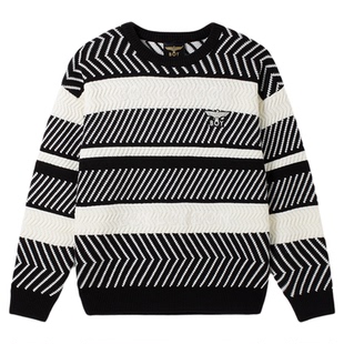 【水墨云间】BOYLONDON情侣毛衣冬季套头毛衫慵懒黑白条纹上衣