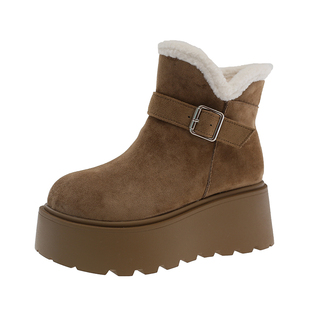 小个子厚度增高雪地靴女2025新款冬季加绒加厚勃肯外穿棉鞋毛毛鞋