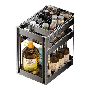 unaxi-v10厨房橱柜内拉篮三层铝合金抽拉抽屉式调料收纳分层神器