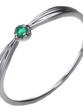 莫桑石单钻祖母绿六爪戒指