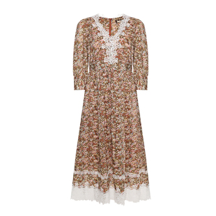 【纯棉】吉吉娜V领碎花Liberty塔那湖棉印花蕾丝拼接中长连衣裙