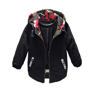 儿童夹棉外套秋冬装新款男童牛仔风衣加厚中长款夹克薄棉衣棉服