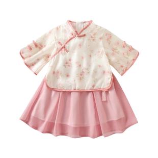 汉服女童夏款儿童唐装旗袍民国风周岁宝宝礼服超仙中国风套装夏季