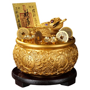 【普陀山直发】聚宝盆招财生财纯黄铜八方来财财富寓意客厅摆件