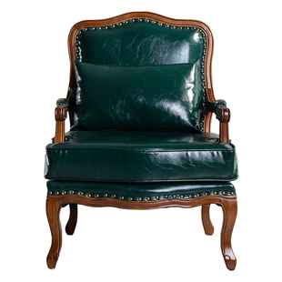 美式单人沙发老虎椅子实木民宿轻奢皮欧式高端休闲法式复古乡村