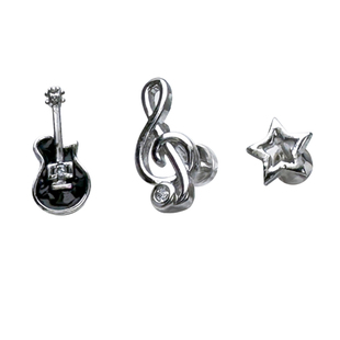 二十二丁目 吉他音符耳钉不对称小众复古钛钢闪钻耳圈星星耳骨钉