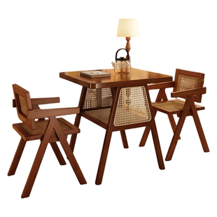 实木茶桌休闲茶桌椅组合家用小户型阳台新中式藤编泡茶喝茶小桌子