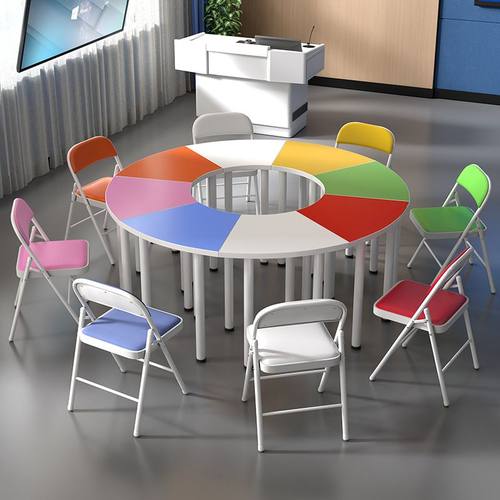 中小学生六边形团体活动阅览桌椅扇形组合圆桌拼接培训心理辅导桌