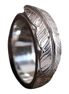 高桥吾郎纯银摇滚风手工羽毛戒指