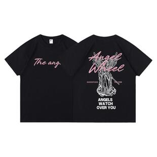 Guozii美式复古美潮字母印花高街正肩短袖t恤女oversize宽松上衣