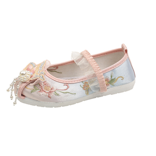 春夏女童汉服鞋马面裙鞋绣花鞋老北京布鞋儿童刺绣古风手工演出鞋