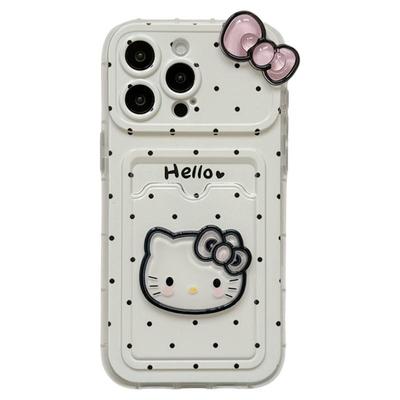 jze韩风立体蝴蝶结KT猫波点卡包适用苹果15手机壳iphone16ProMax新款15promax少女13带链条16pro全包14保护套