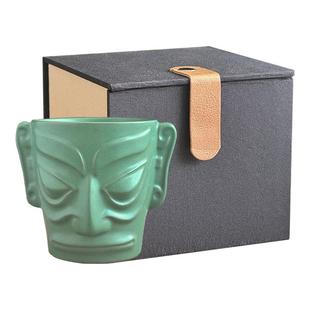 成都三星堆水杯复古国潮陶瓷杯面具大号品茗杯纪念品国风外宾礼品