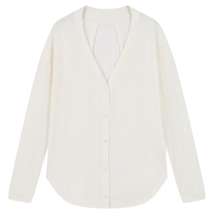 Allbirds春季新款女士开衫V领螺纹垂感宽松休闲外套白色女款上衣