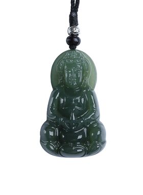 和田玉观音吊坠绿色玉石项链