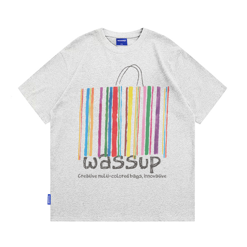 WASSUP多巴胺彩色条纹短袖T恤男